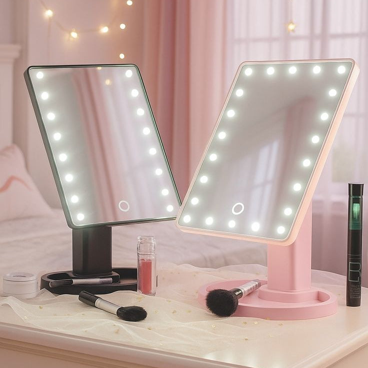 Espejo de Maquillaje con 16 Luces LED, Portátil y con Base Giratoria