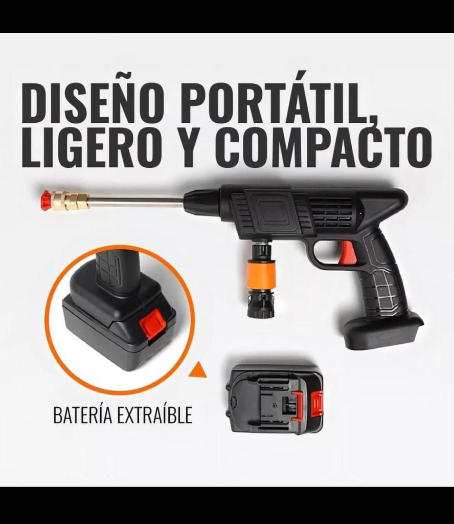 Hidrolavadora Portátil, Potente, Doble Batería, Flujo Ajustable, Uso Fácil