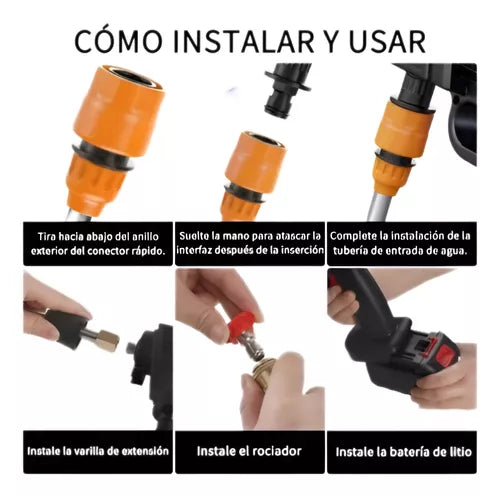 Hidrolavadora Portátil, Potente, Doble Batería, Flujo Ajustable, Uso Fácil